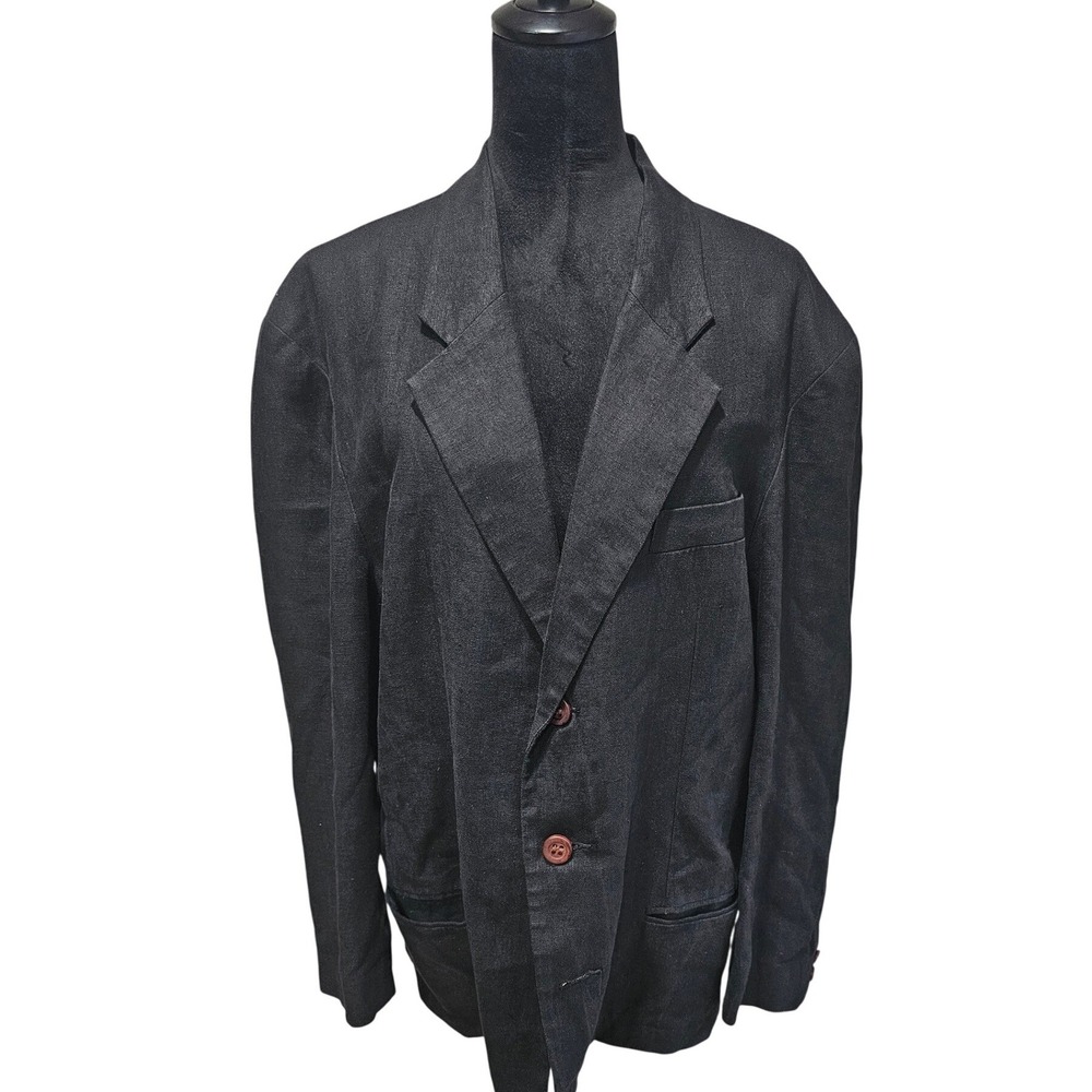 Studio Tokyo International Oversized Black‎ Linen Blazer Womens M Vintage 90s